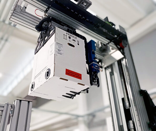 Pallettizzatore: dettaglio gripper di presa scatole